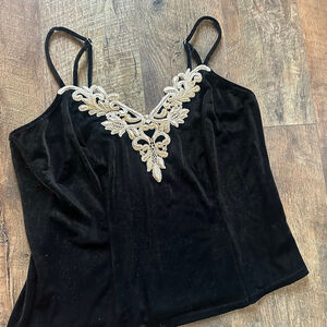 Women's Sophia by Delicates Black Velvet Gold Lace Camisole M